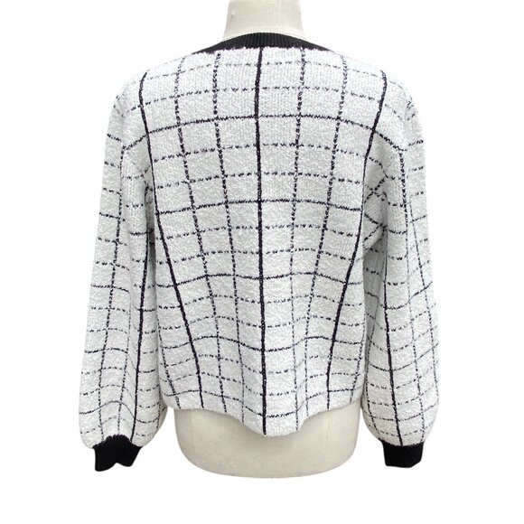 Marled Check Chenille Grannycore Button Cardigan Old Money Coastal Grandma-L - Picture 8 of 12